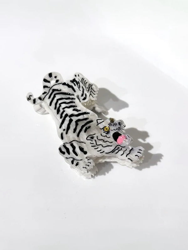 Tiger Hair Clip: White