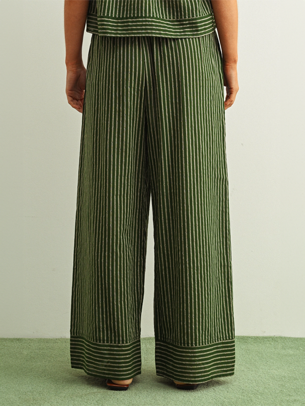 Striped Wide Leg Pants: Green