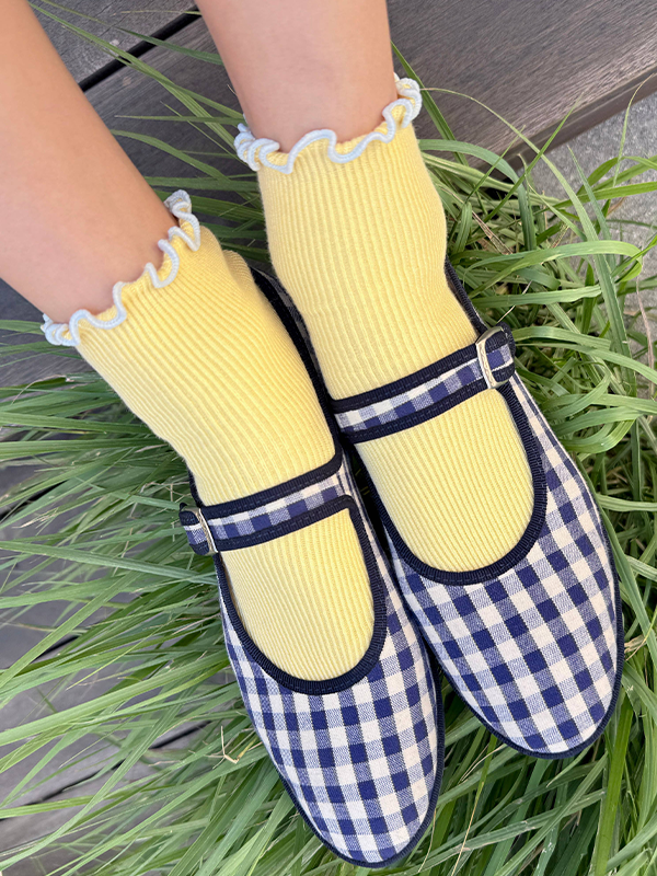 The Petite Ruffled Modal Socks: Butter/Baby Blue