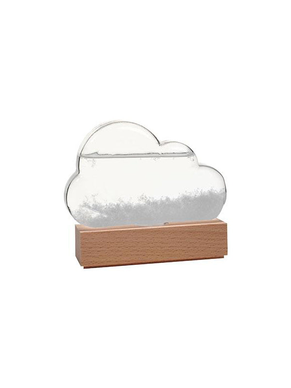 A decorative storm cloud weather predictor that uses a glass dome to create a visual effect, predicting changes in weather. The cloud inside the dome appears to react to changes in air pressure, offering a fun and fascinating way to observe shifting weather patterns.