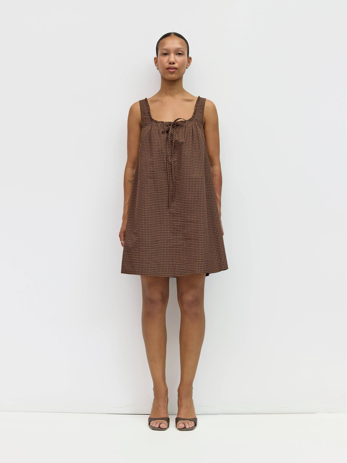 The Gabby Dress: Brown/Navy/Red