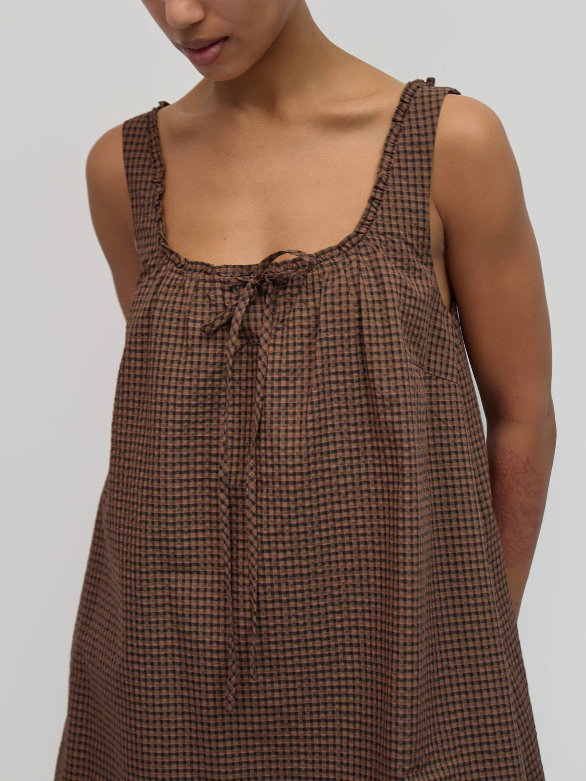 The Gabby Dress: Brown/Navy/Red