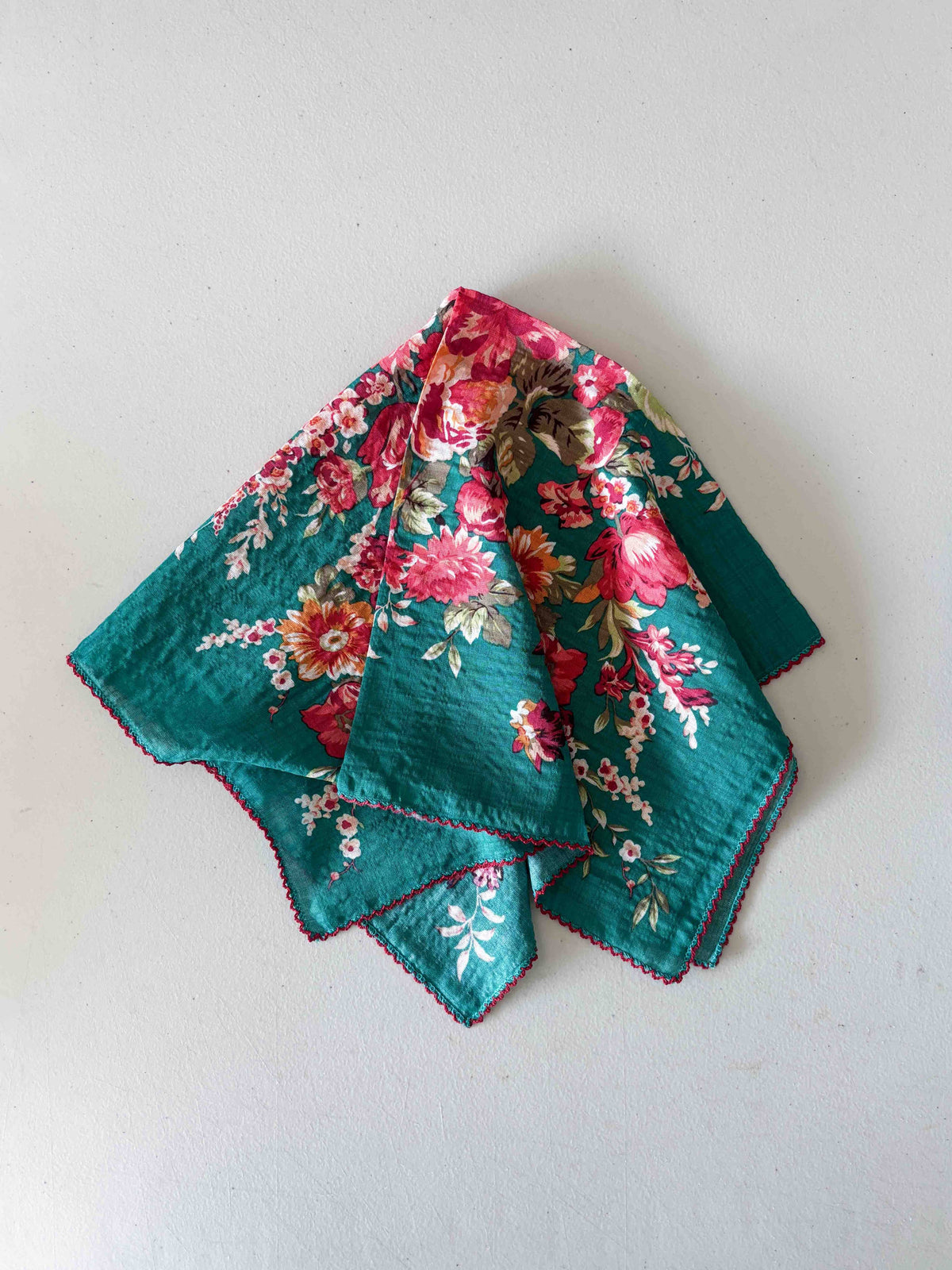 Vintage Floral Scarf: Teal
