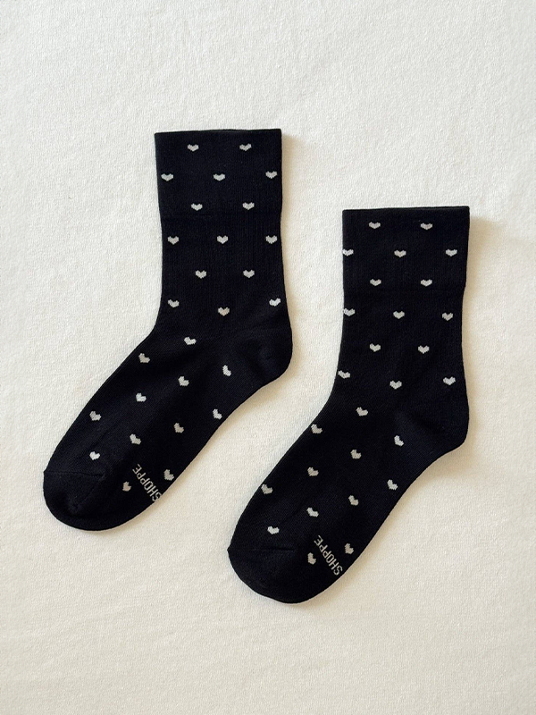 Heart Sneaker Socks: Black/Cream