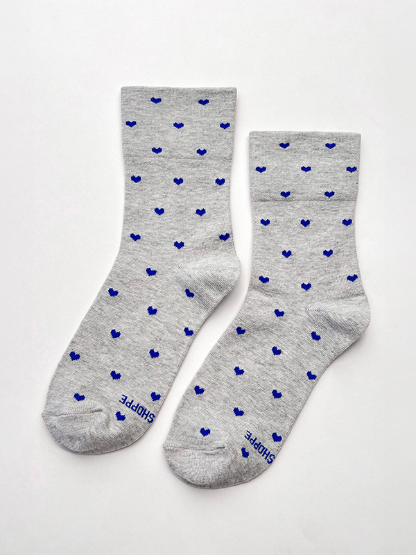 Heart Sneaker Socks: Melange Grey/Cobalt