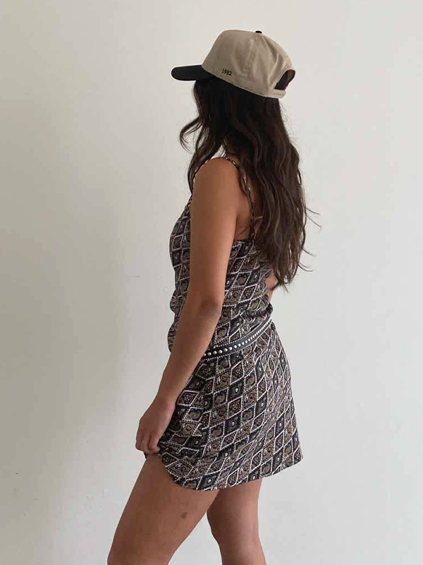 Bias Cut Paisley Mini Dress: Charcoal