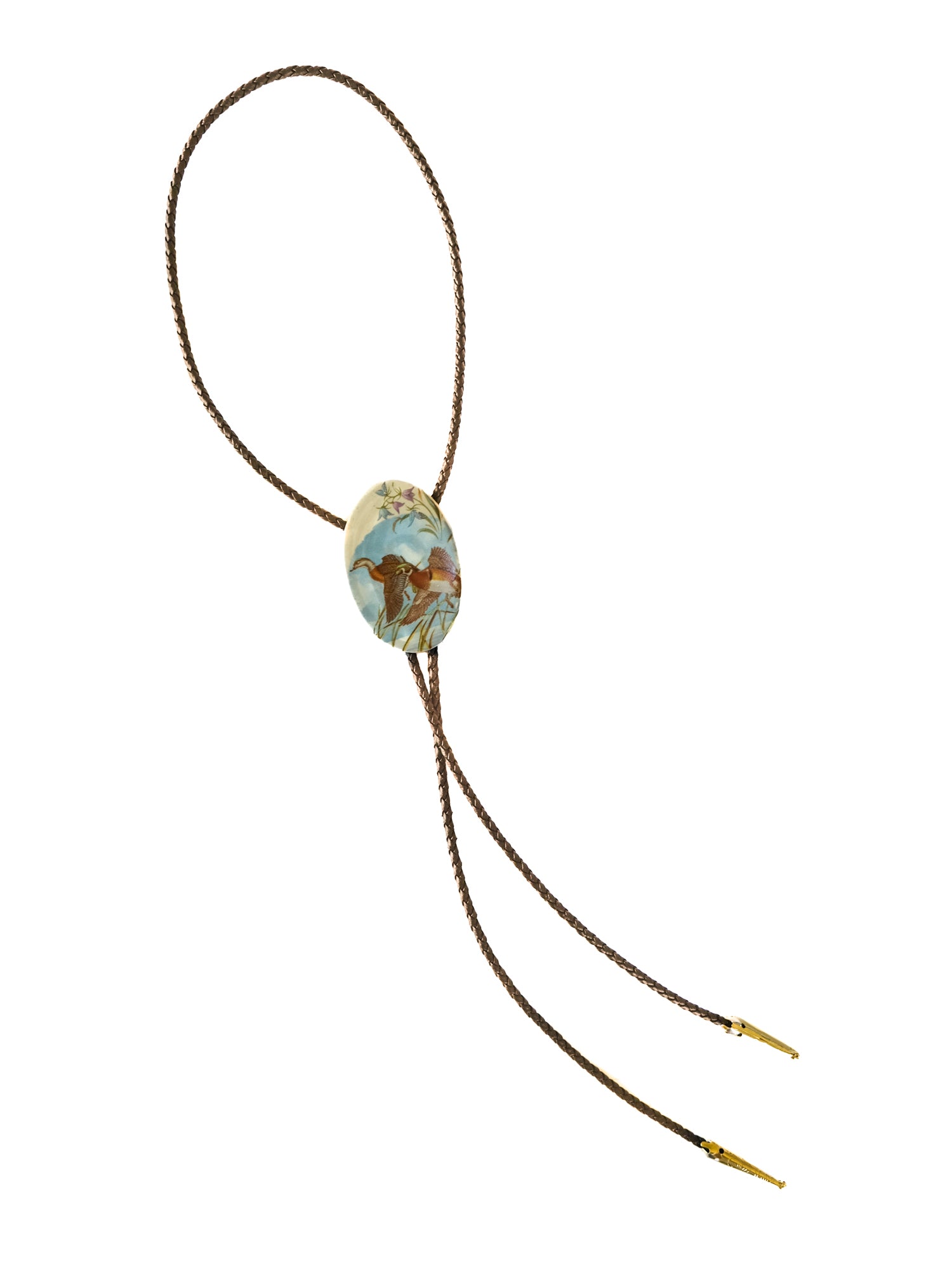 Bolo Tie: Flying Duck (Brown Cord)