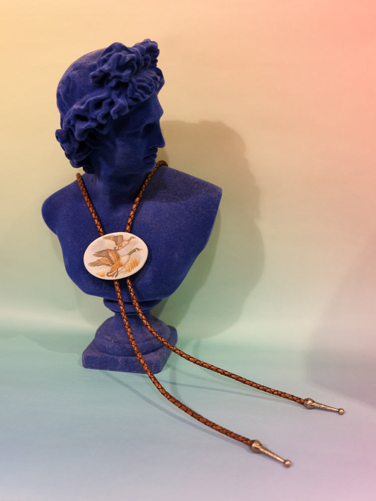 Bolo Tie: Geese (Brown Cord)