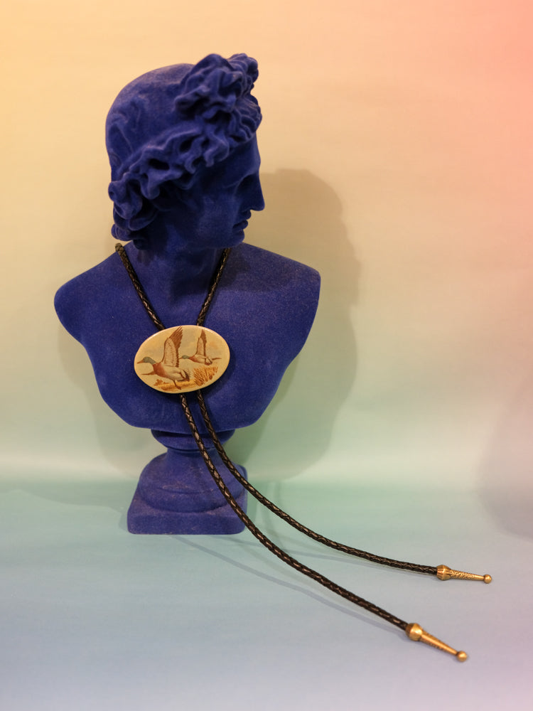 Bolo Tie: Geese (Black Cord)