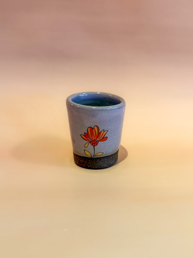 Shot Glass: Orange & Bronze Flowers (Lavender)