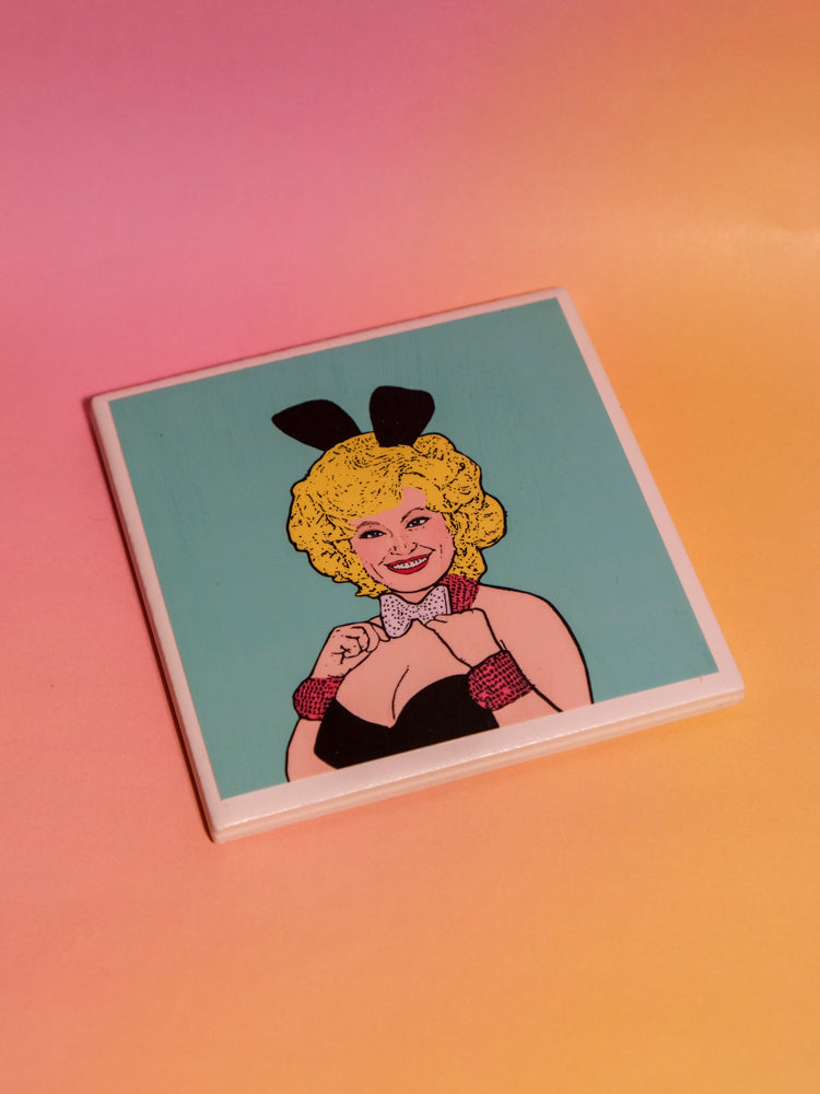 Pop Art Coaster: Dolly (Teal Background)