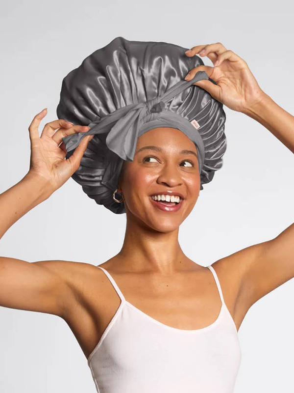 Adjustable Oversized Satin Bonnet: Charcoal