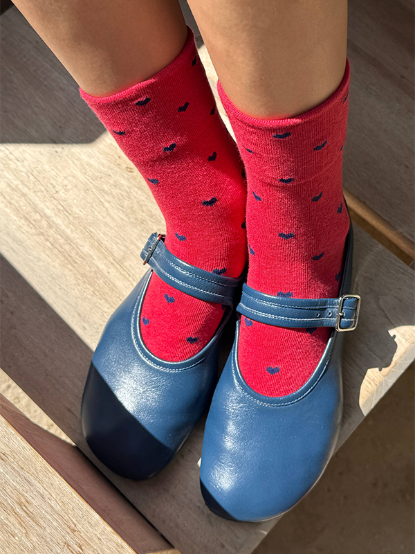 Heart Sneaker Socks: Tomato/Navy