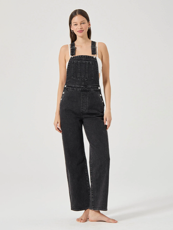 Stevie Relaxed Overalls: Black Sand