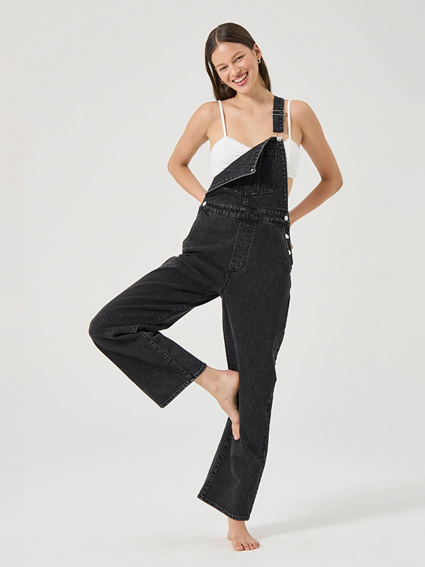 Stevie Relaxed Overalls: Black Sand
