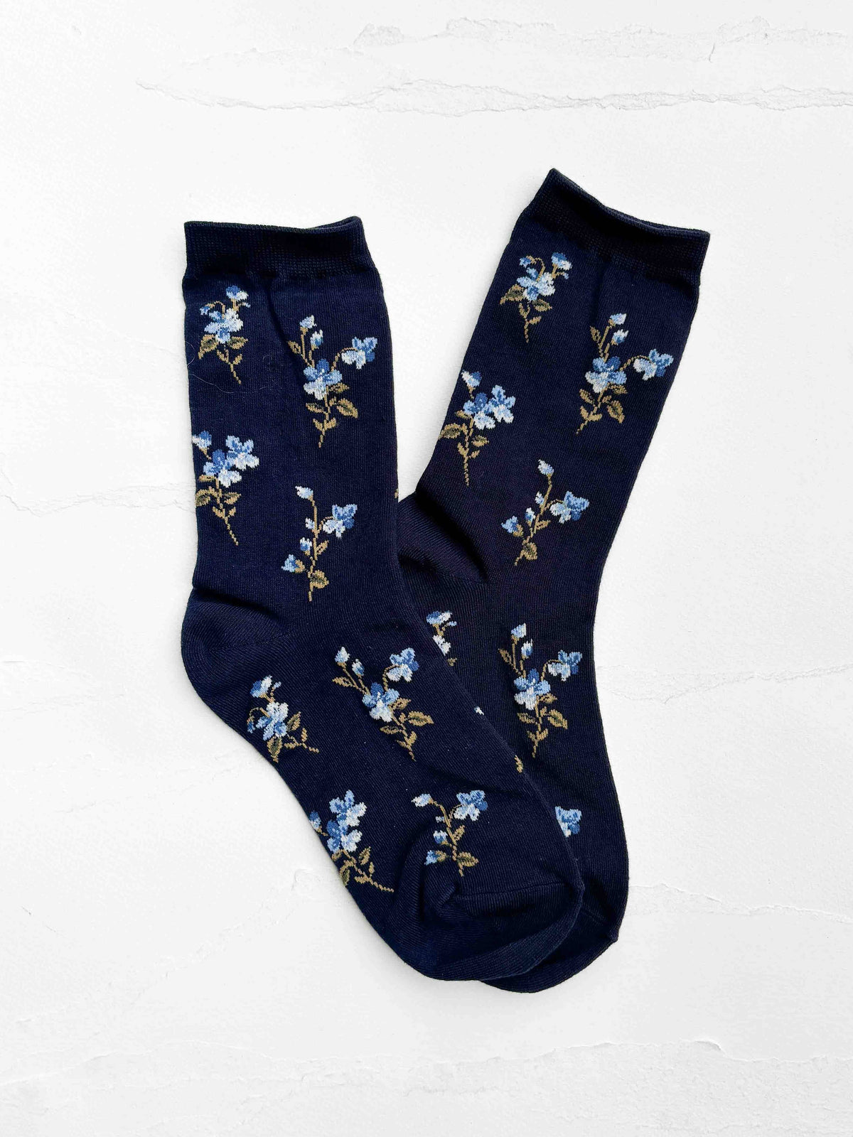 Vintage Floral Crew Socks: Navy