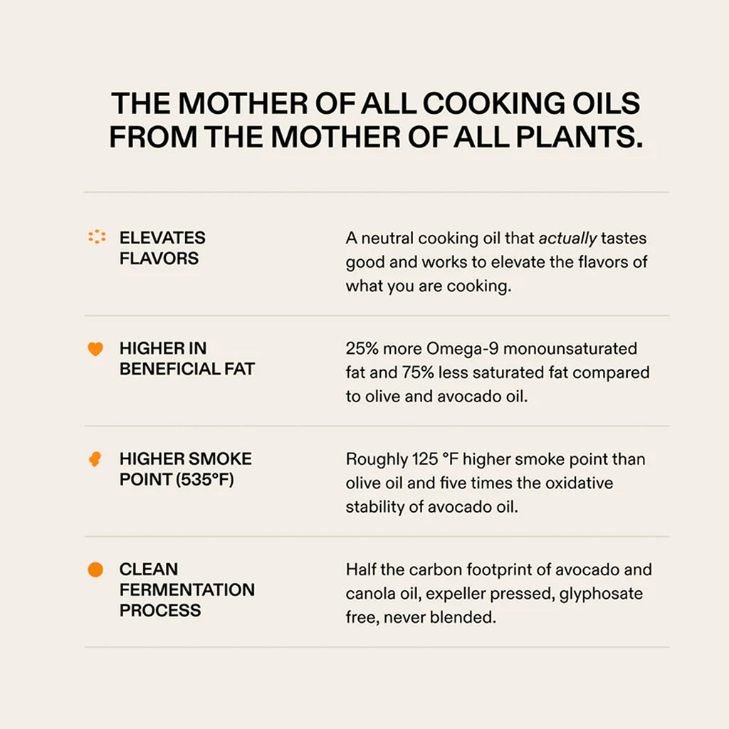 A bottle of chef-grade algae cooking oil, a premium, high-heat oil known for its mild flavor and healthy fats, perfect for sautéing, frying, or drizzling over dishes.