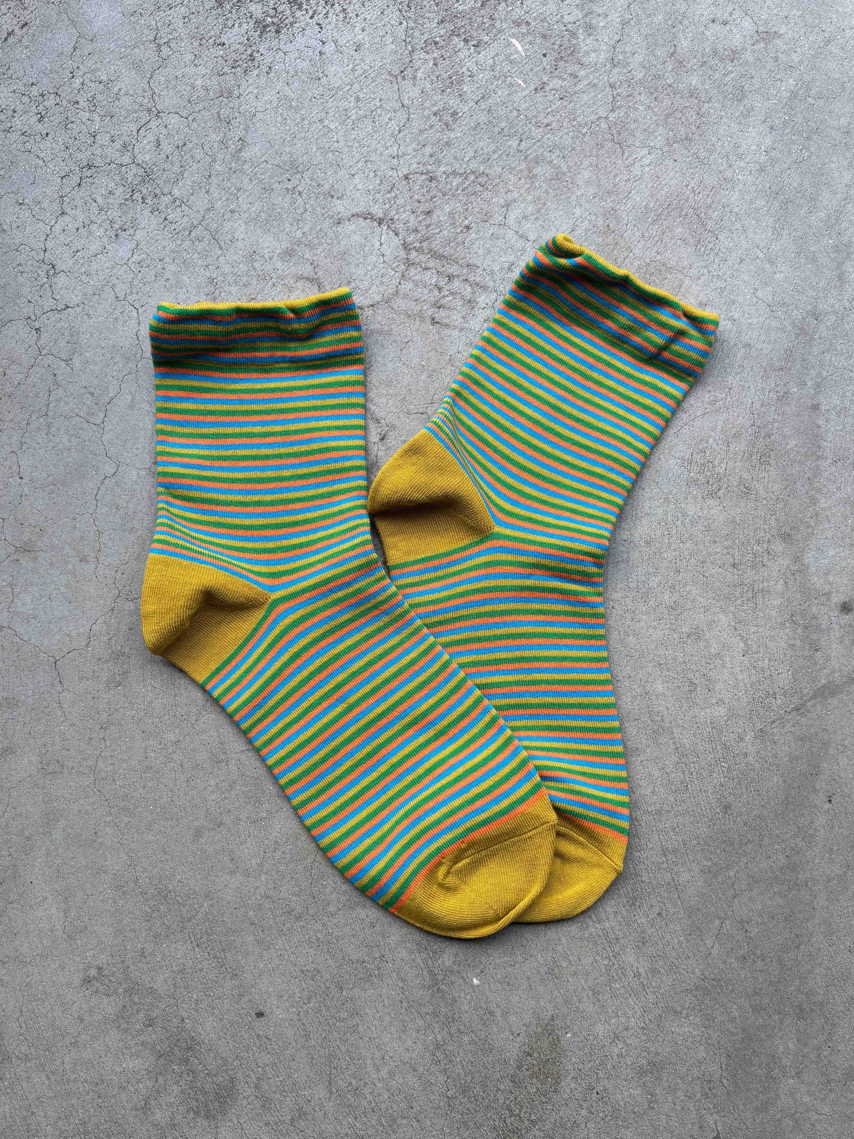 Vintage Micro Stripe Socks: Mustard/Green