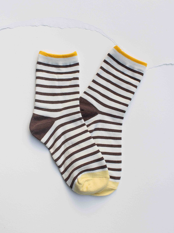 Classic Stripe Cotton Socks: Wood