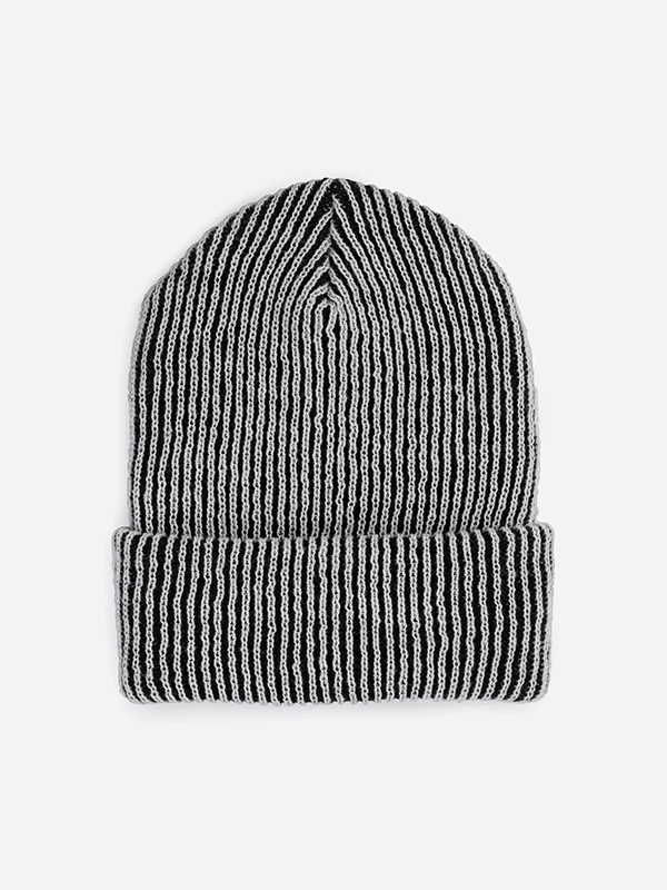 Simple Rib Knit Beanie: Black White