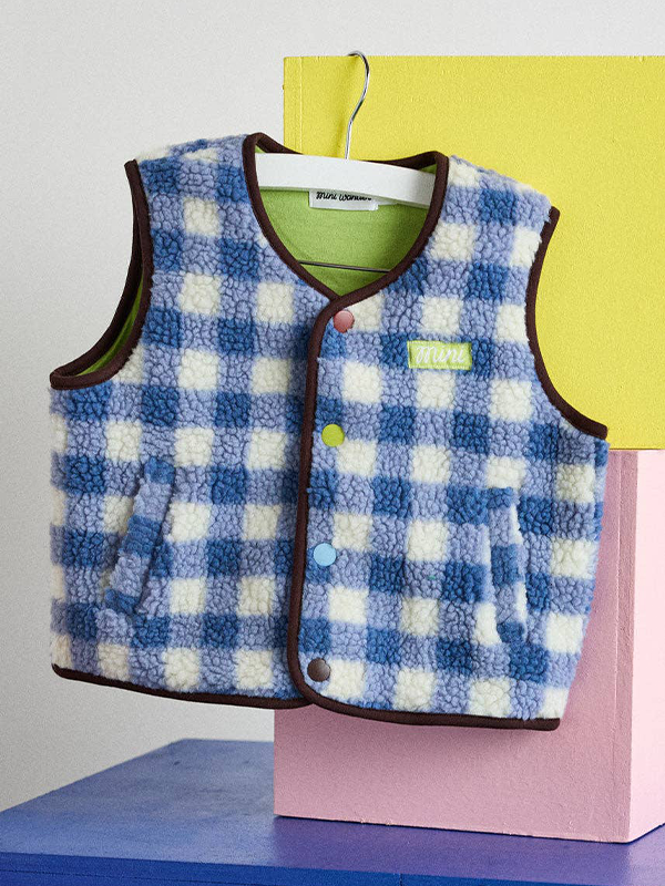 Fleece Vest: Blue Check