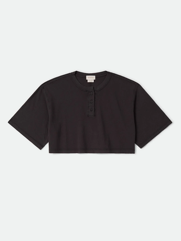 Carefree Organic Garment Dye Cropped Henley: Black