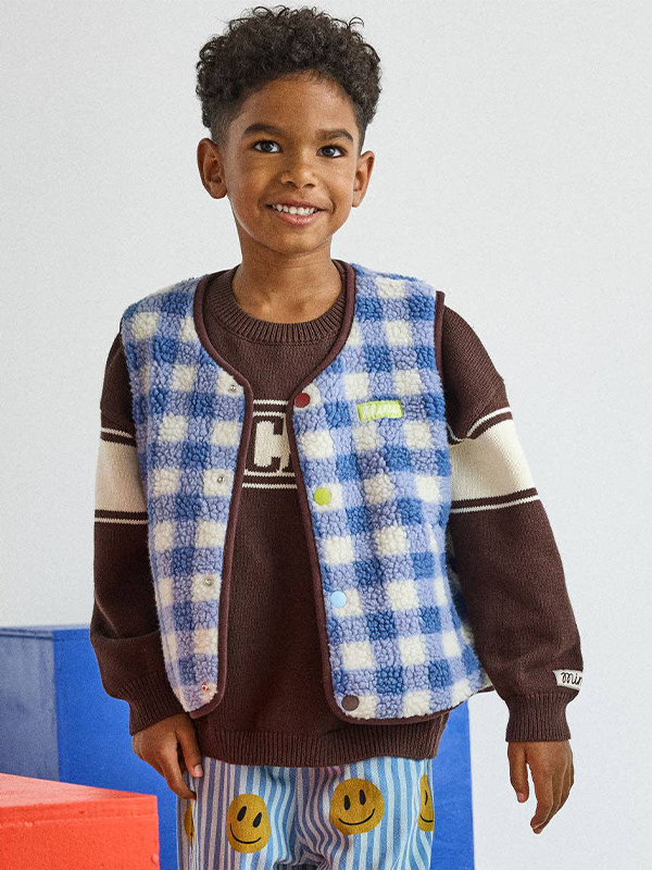 Fleece Vest: Blue Check