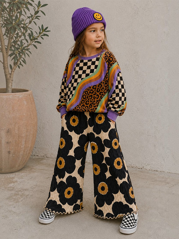 Girls Wide Leg Pants: Midnight Bloom