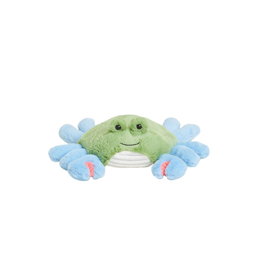 A soft and cuddly Blue Crab Warmies, a plush heating pad shaped like a crab, designed to provide soothing warmth and comfort when heated in the microwave.