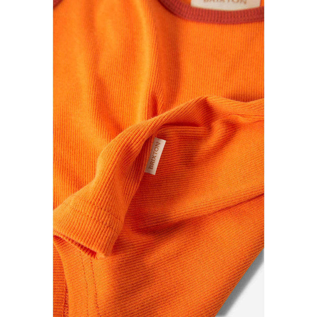 A vibrant orange tank top from Brixton, made from soft, lightweight fabric. The tank features a casual, relaxed fit with clean lines, offering a comfortable and stylish option for warm weather or layering.