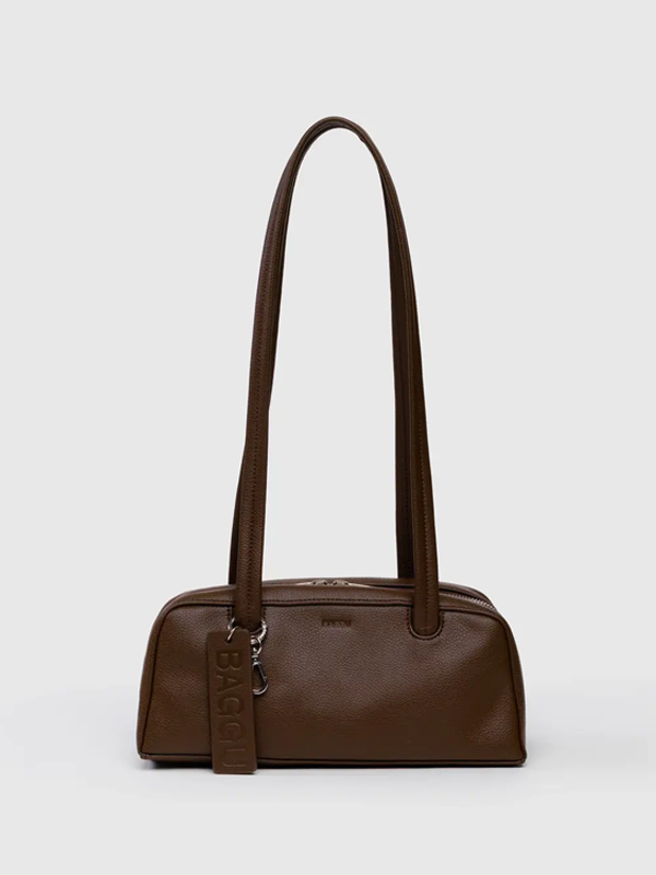 Small Recycled Leather Bowler Bag: Brown