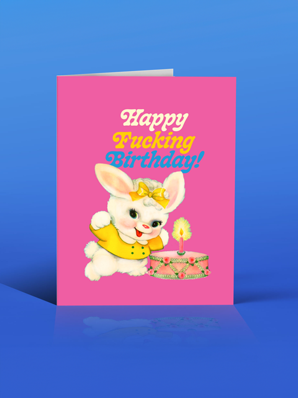 Bunny Cake Birthday Card (Pink)