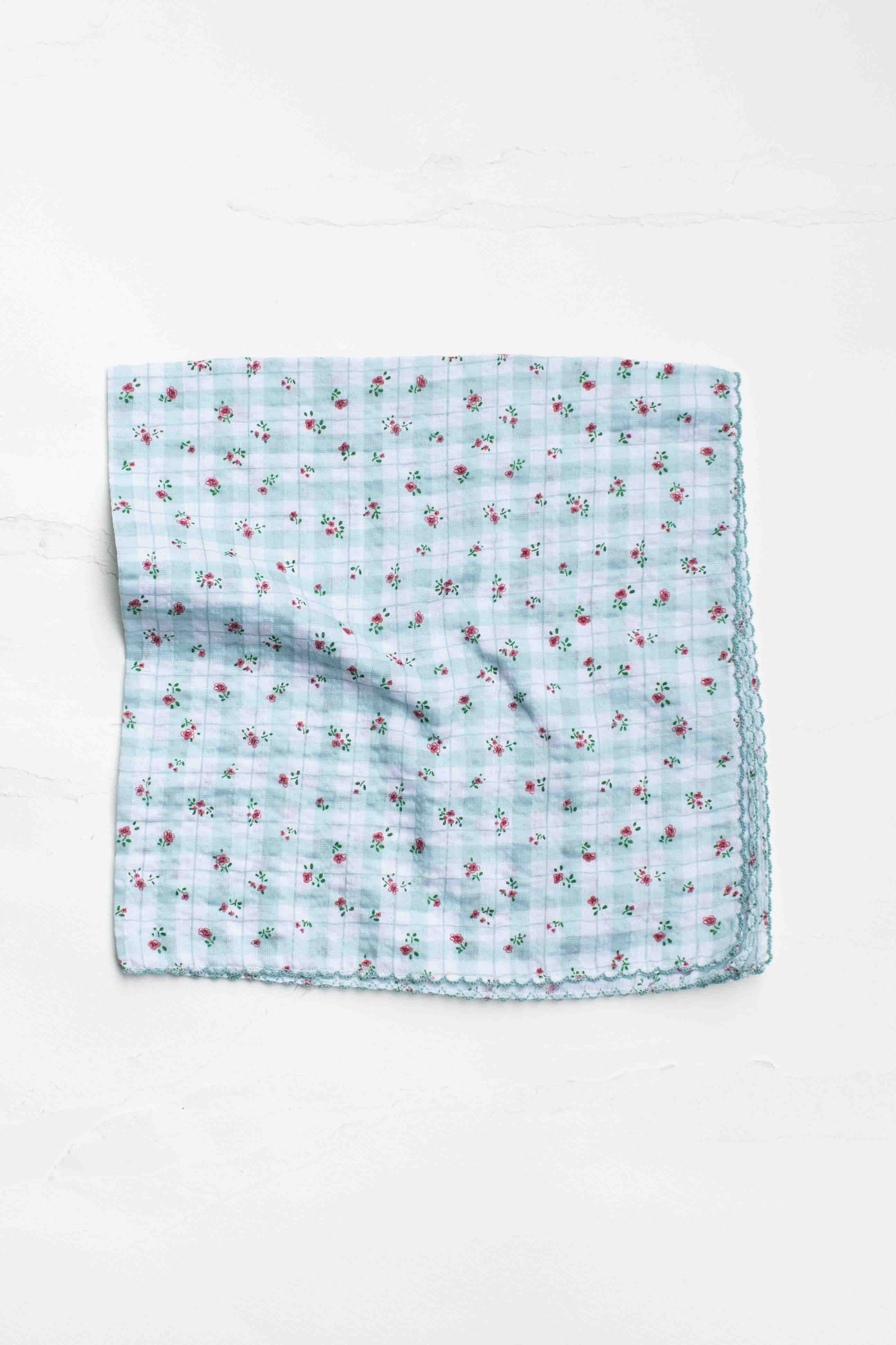 Floral Check Square Scarf: Mint