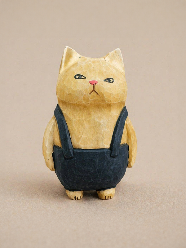 Wooden Figurine: Cat in Overalls