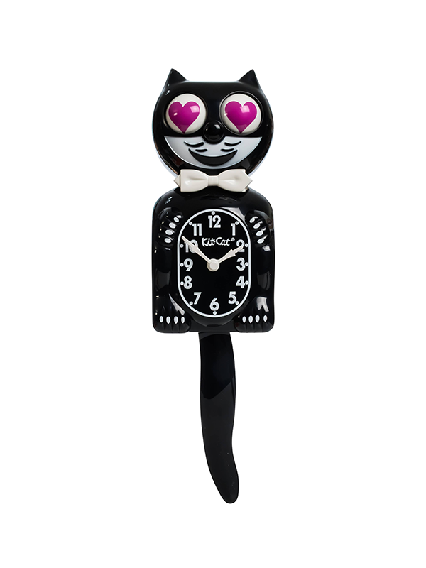 Kit Cat Klock: Classic Black with Magenta Heart Eyes