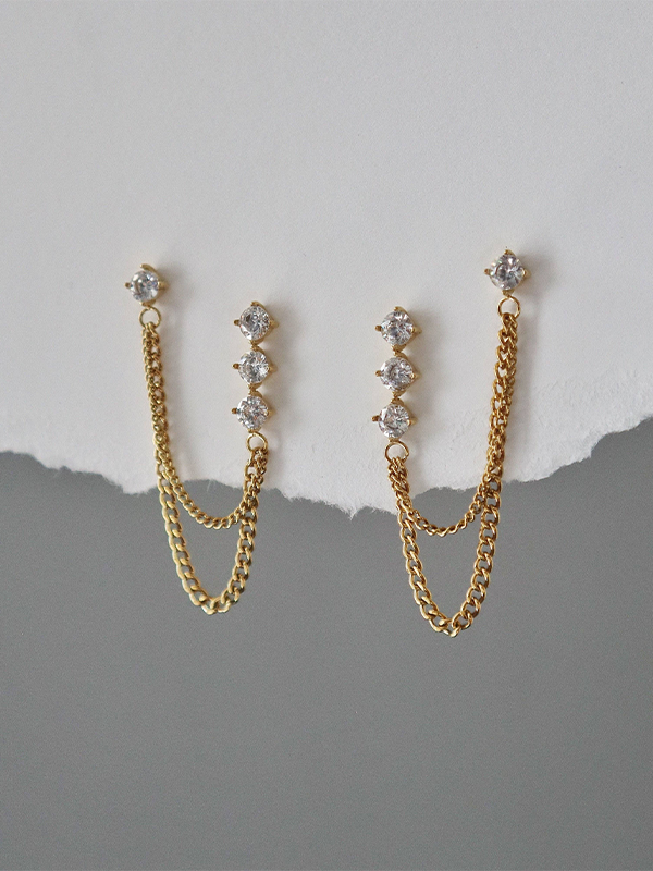 Brianne Double Piercing Chain Earrings