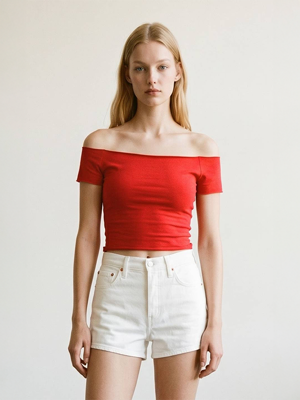 Wide Boat Neck Tee: Cherry