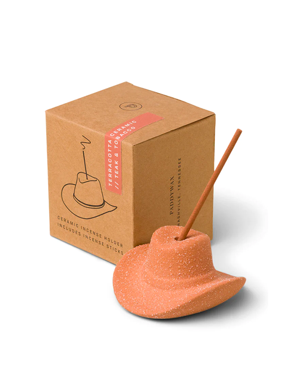 Cowboy Hat Incense Holder and Incense: Terracotta