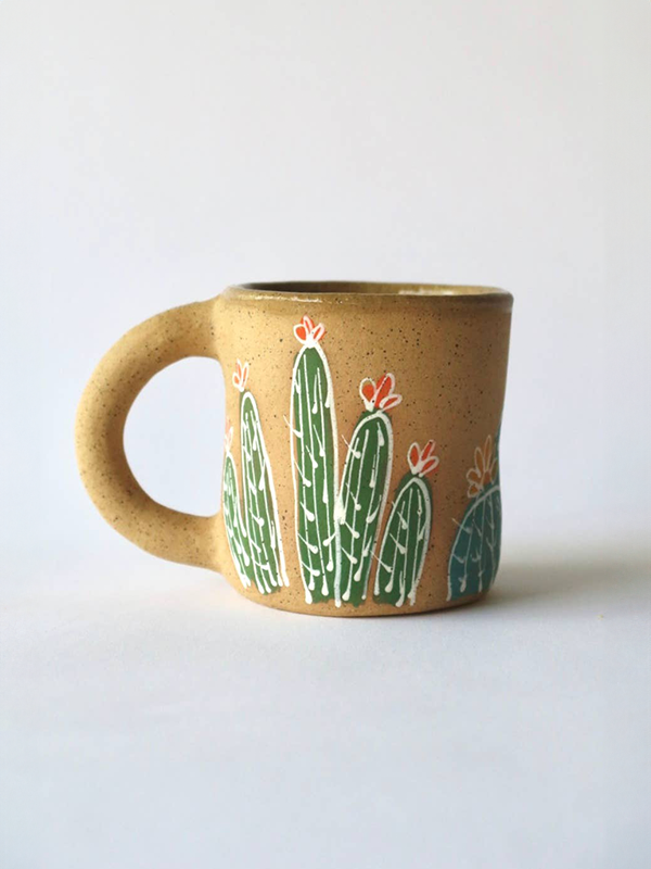 Colorful Cactus House Mug: Gold
