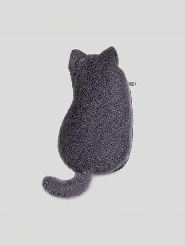 Cat Silhouette Plush Pencil Case: Grey
