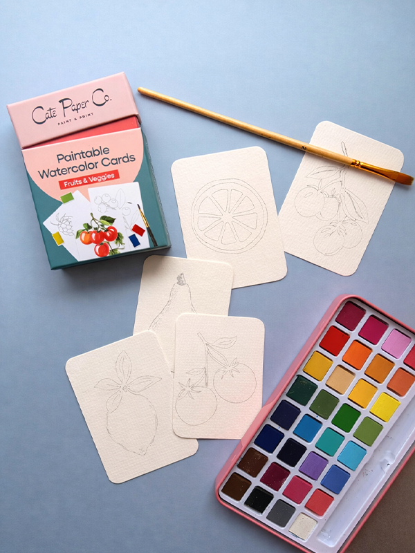 Paintable Watercolor Card Deck: Fruits and Veggies