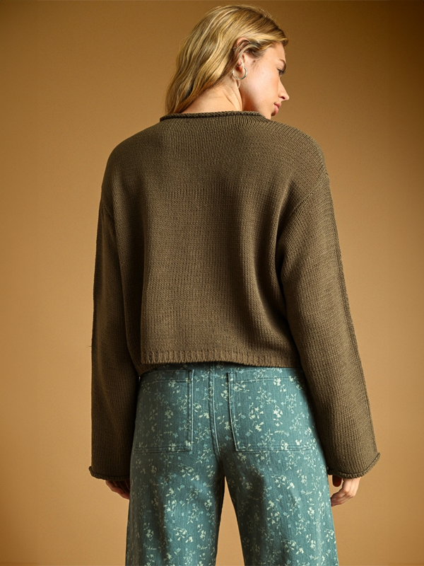 Button Front Knitted Cardigan: Olive