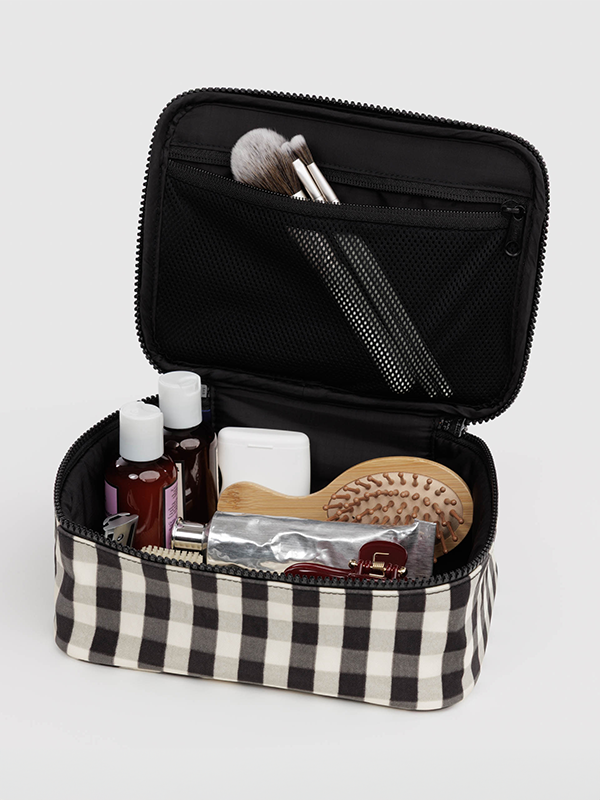 Small Cosmetic Case: Black and Cream Gingham