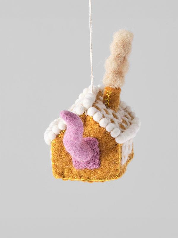 Hanging Felt Ornament: Gretel (Cat In Gingerbread House)