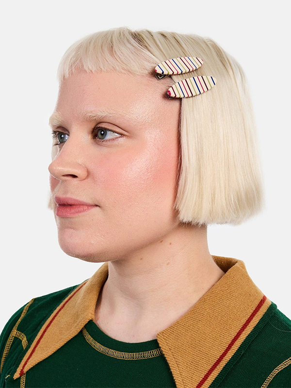 Allie Clips: Oval Vanilla Stripe (Set of 2)