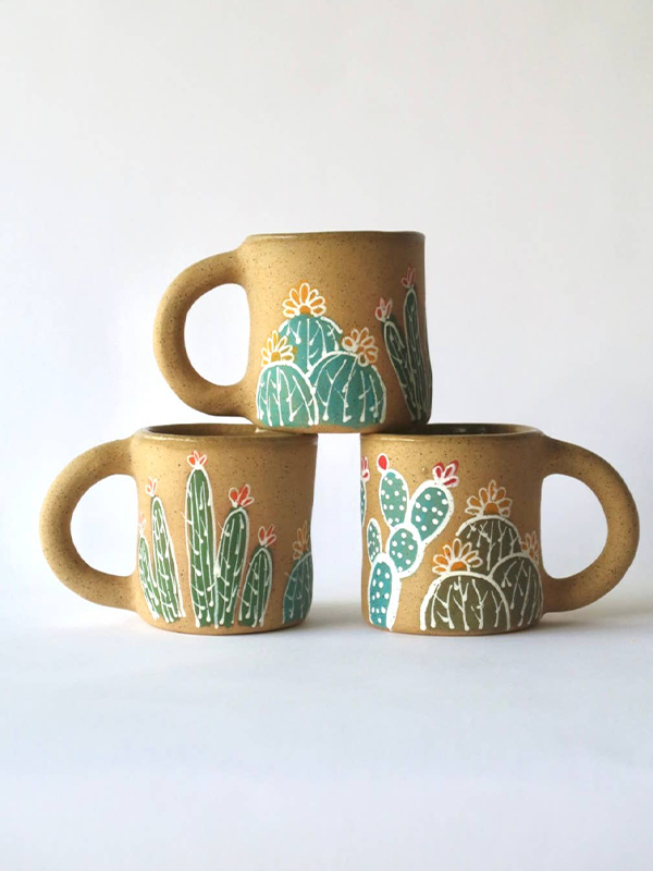 Colorful Cactus House Mug: Gold
