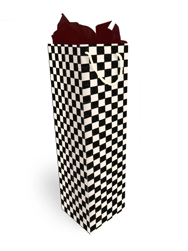 4 Bottle Wine Carrier Bag (Checkered/Black, 4 bottle)