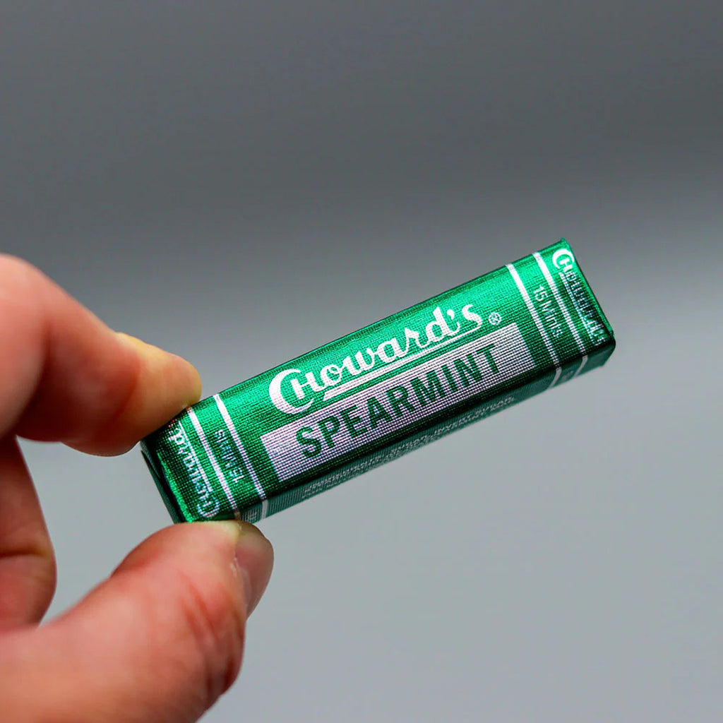 C. Howard's Spearmints featuring refreshing, cool spearmint-flavored mints in a classic, retro-style package, perfect for a burst of freshness on the go.