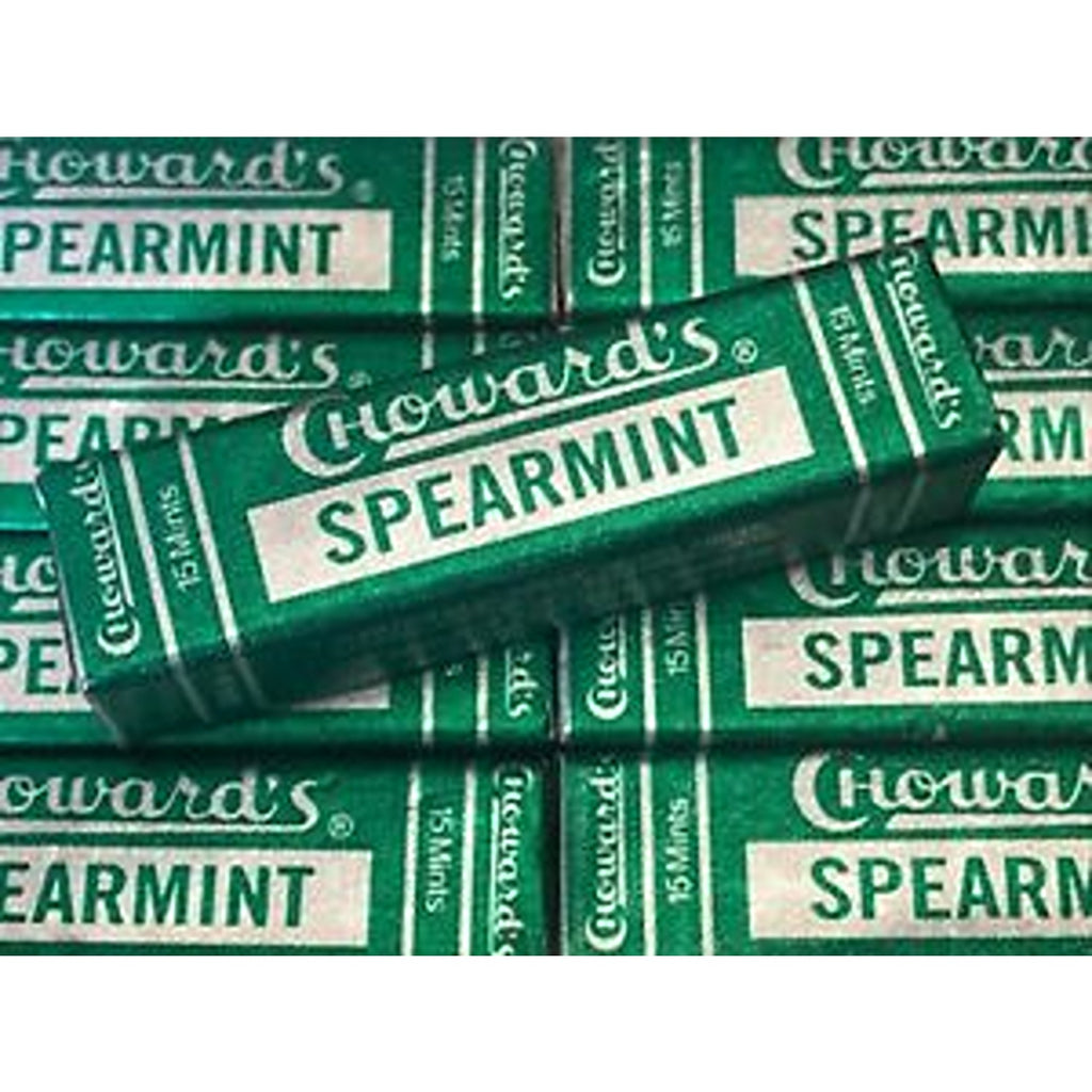 C. Howard's Spearmints featuring refreshing, cool spearmint-flavored mints in a classic, retro-style package, perfect for a burst of freshness on the go.