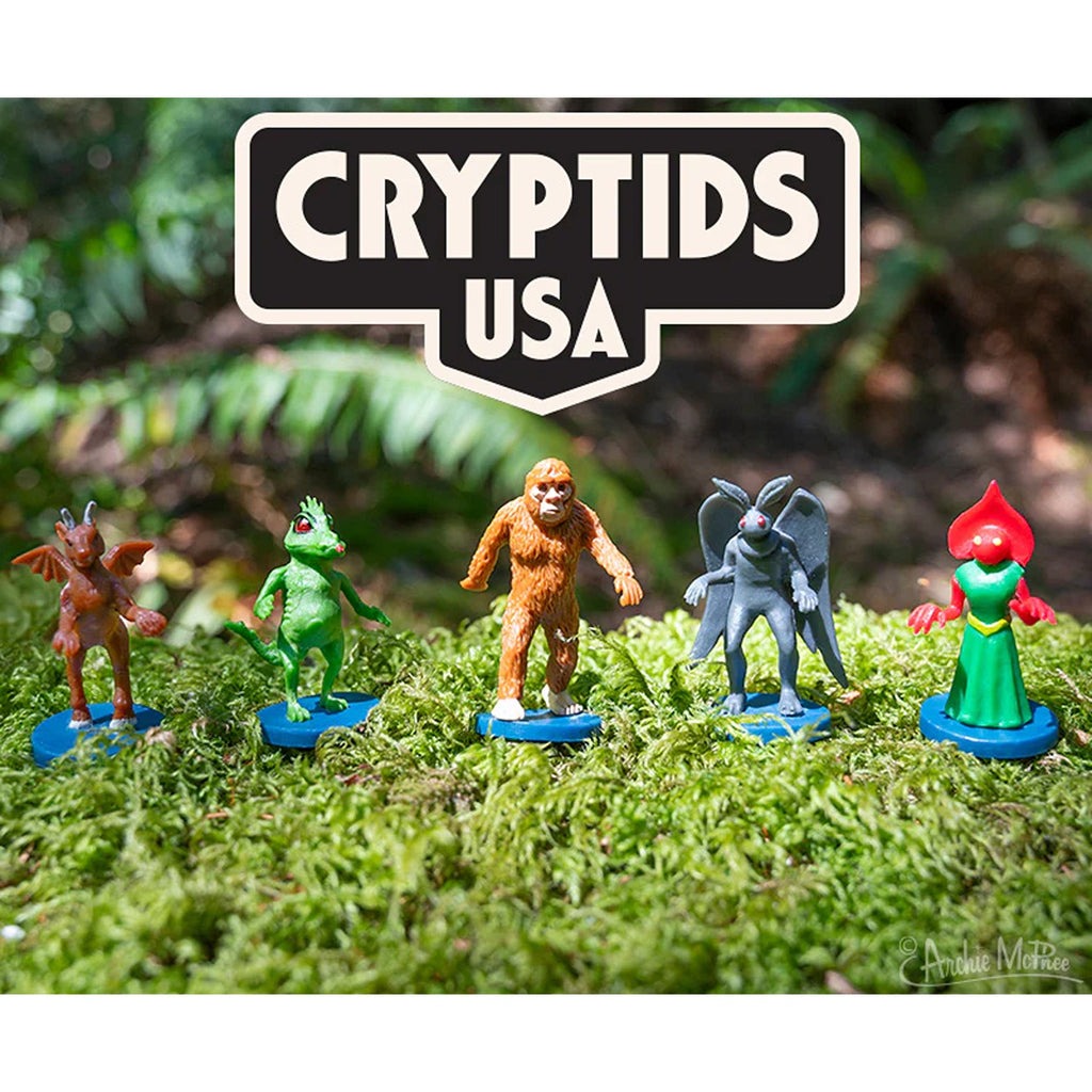 Cryptids USA playset featuring miniature figures of legendary cryptids like Bigfoot, perfect for imaginative play and cryptid enthusiasts.